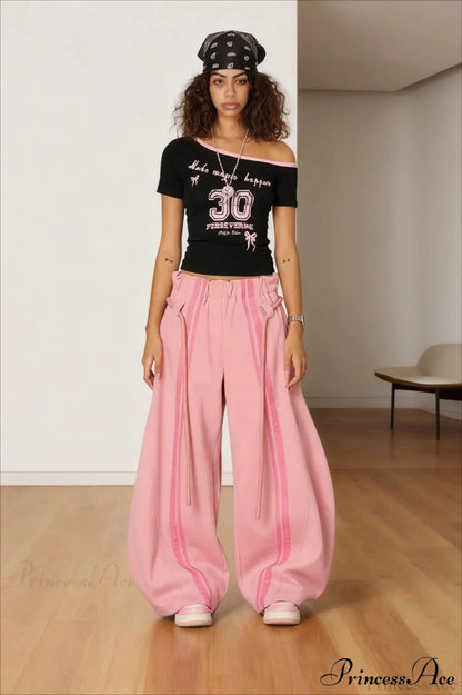 Streetwear Drawstring High-Waist Wide Pants