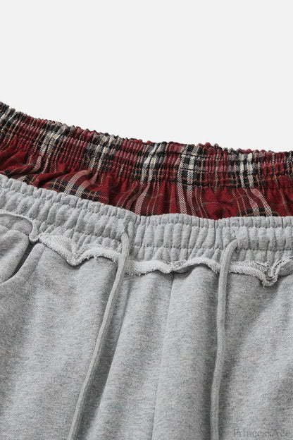 Stripe Plaid Panel Double Waist Wide Leg Pants