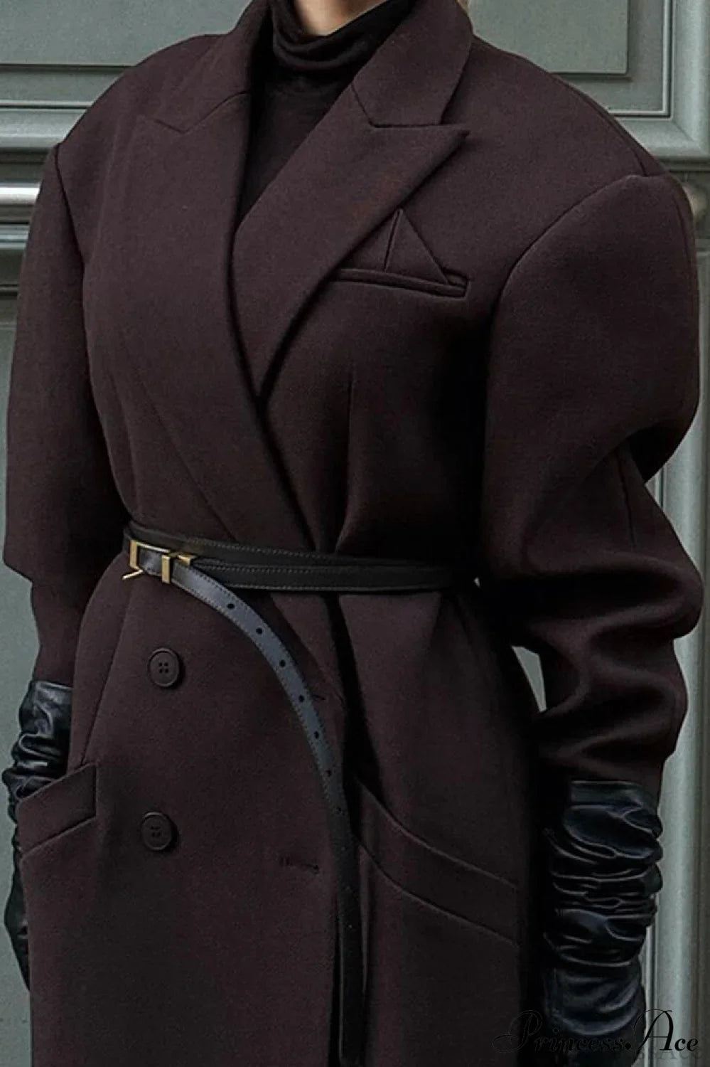 Striped Long Collared Elegant Trench Overcoat