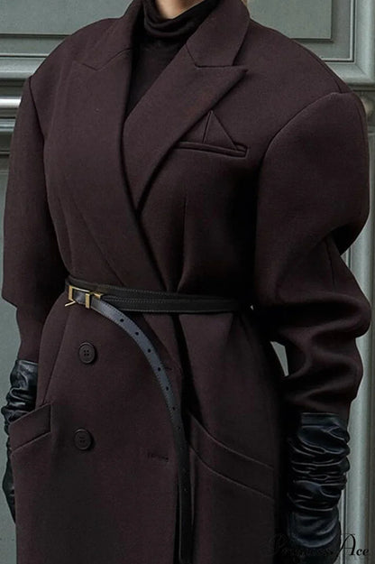 Striped Long Collared Elegant Trench Overcoat