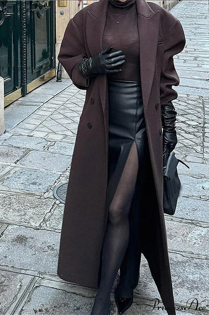 Striped Long Collared Elegant Trench Overcoat