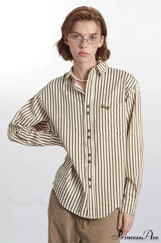 Striped Long-Sleeve Retro Fashion Blouse