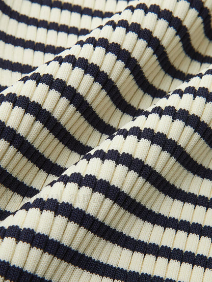 Striped Ruffle-Sleeve Knit Top