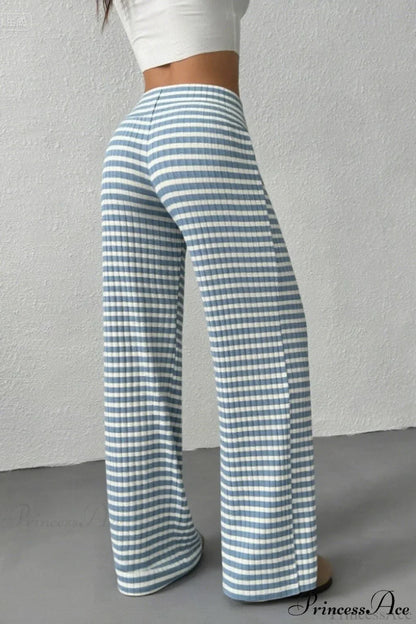 Striped Solid Knit Straight Leg Pants