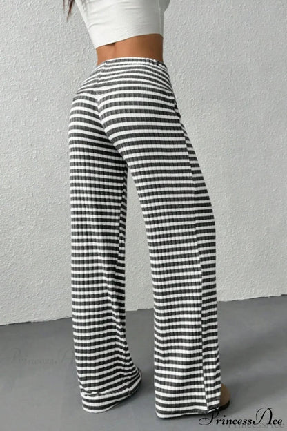 Striped Solid Knit Straight Leg Pants