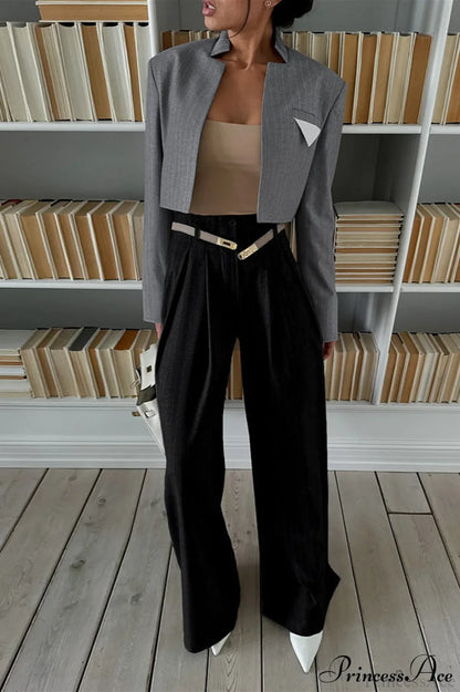 Striped Stand Collar Short Retro Tailored Coat