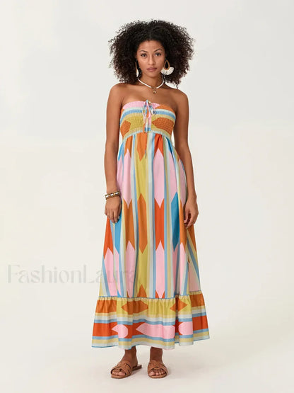 Striped Tube Top Boho Dress