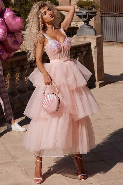 Sequin Corset Sweetheart Tiered Tulle Ball Gown Maxi Dress