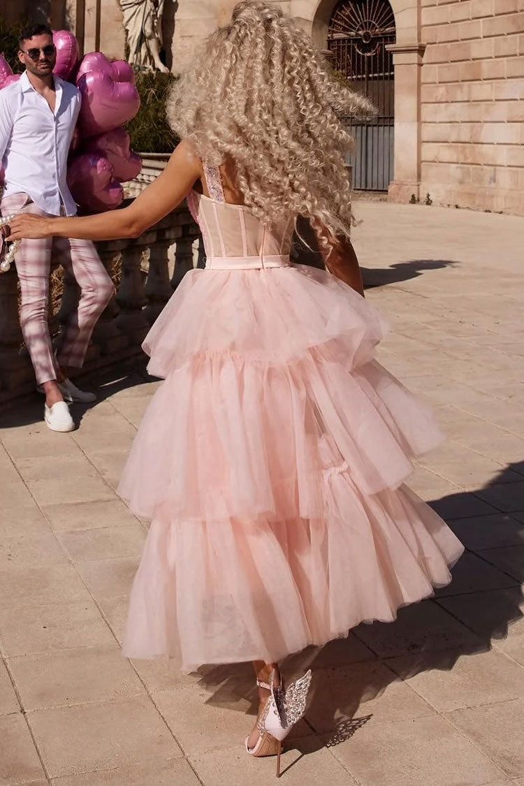 Sequin Corset Sweetheart Tiered Tulle Ball Gown Maxi Dress
