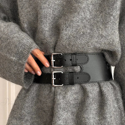 Stylish Dark Leather Harness Belt