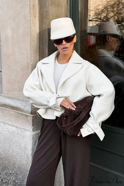 Stylish Notch-Lapel Loose Wool Short Coat