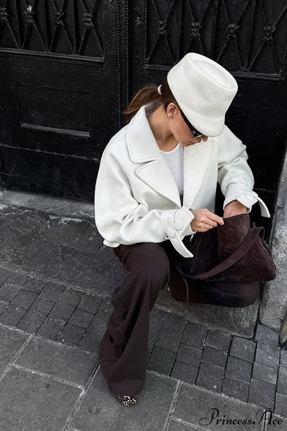 Stylish Notch-Lapel Loose Wool Short Coat