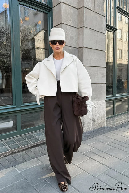 Stylish Notch-Lapel Loose Wool Short Coat