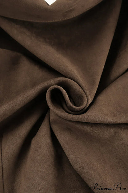 Suede Belted Blazer Collar Elegant Coat