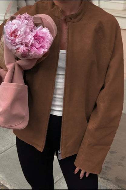 Suede Long Sleeve Elegant Casual Jacket