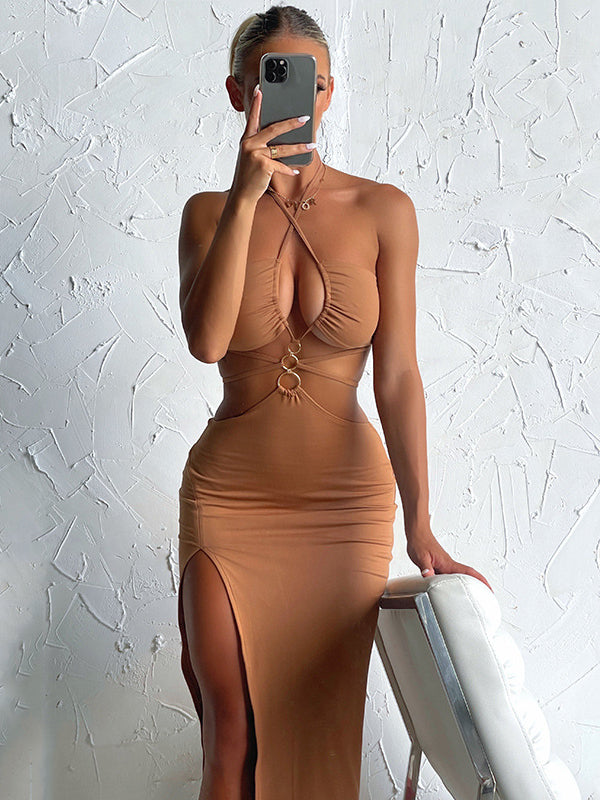 Hollow Out High Split Dress