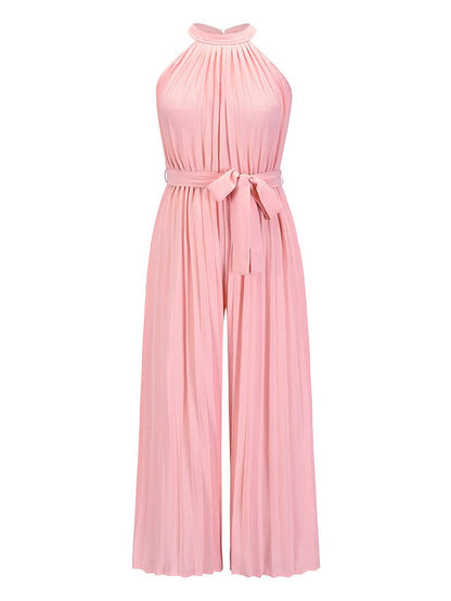 Halter Sleeveless Pleated Jumpsuit