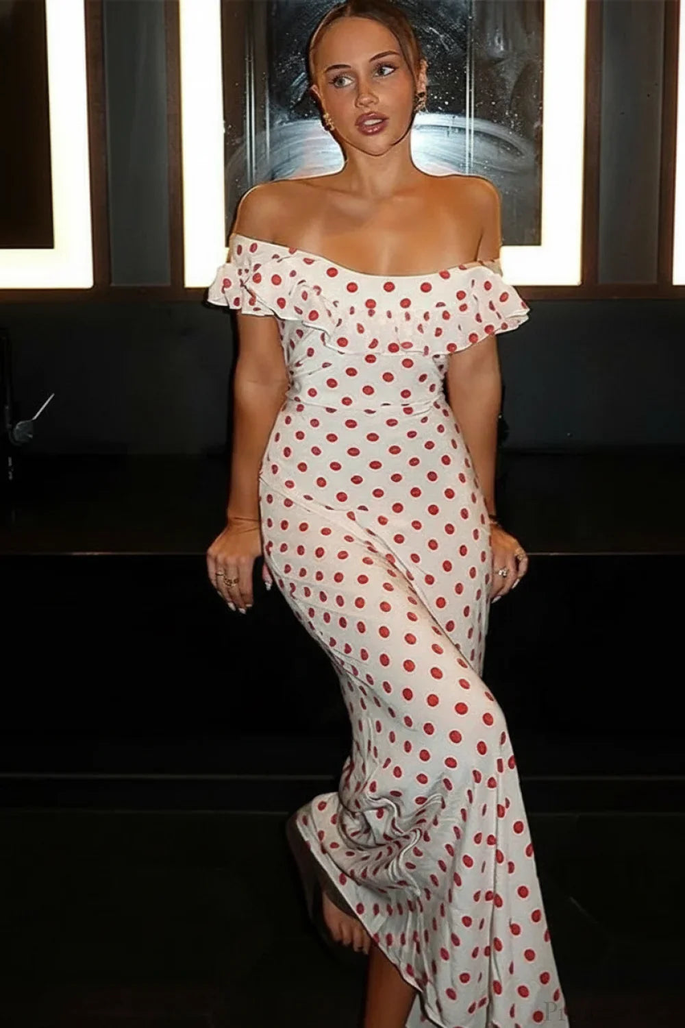 Sweet Ruffle Vacation Polka Dot Maxi Dress