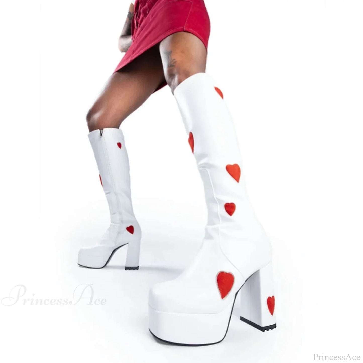 Sweetheart Love Heart Print Dark Block Boot