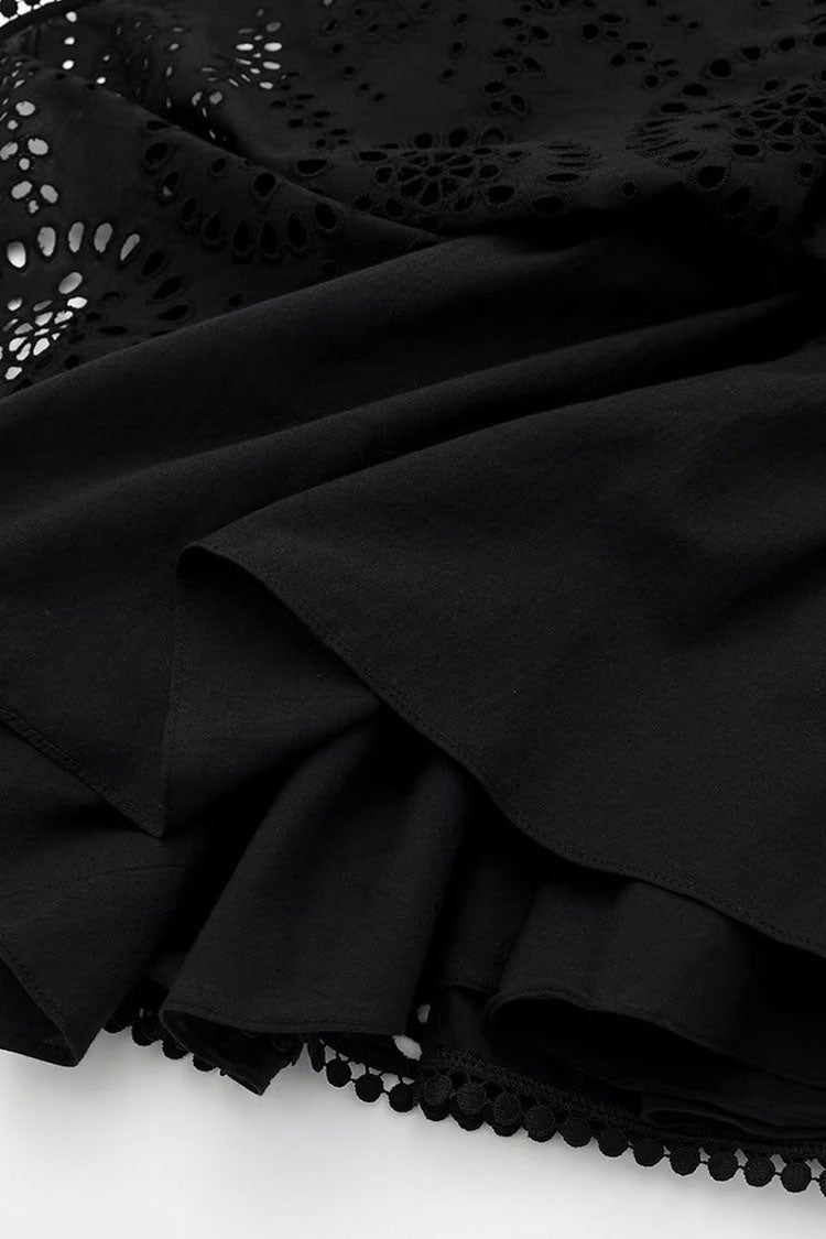 Eyelet Lace Sweetheart Bustier Pom-Pom Trim Fit and Flare Mini Dress