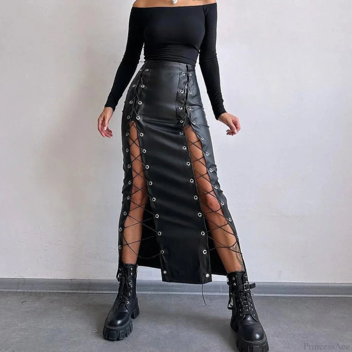 Synthetic Leather Patchwork Skirt