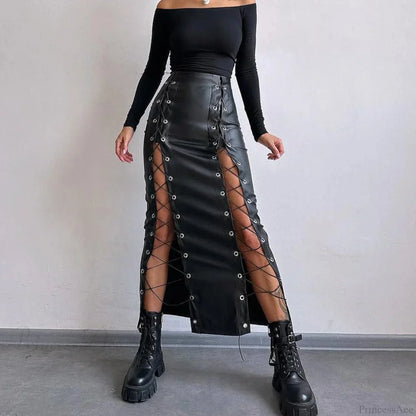 Synthetic Leather Patchwork Skirt