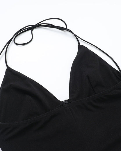 Halter Neck Deep V Neck A-Line Dress Hip