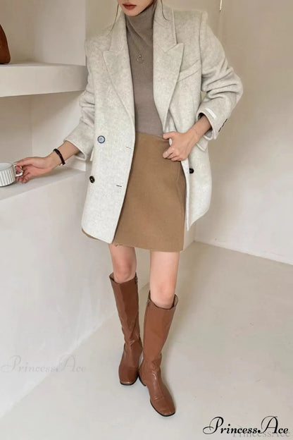 Tailored Collar Double-Face Wool Midi Coat