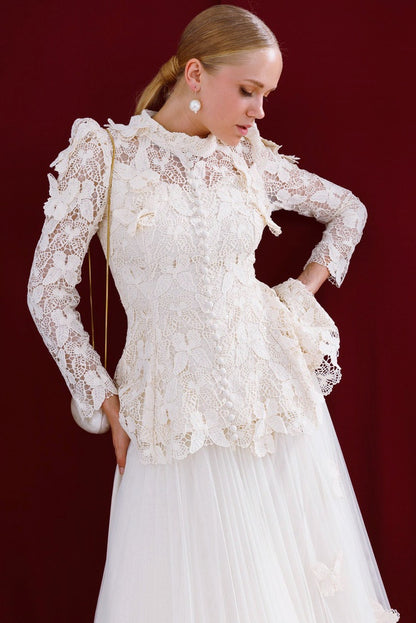 Elizabeth Butterfly Embroidered Lace Maxi Dress