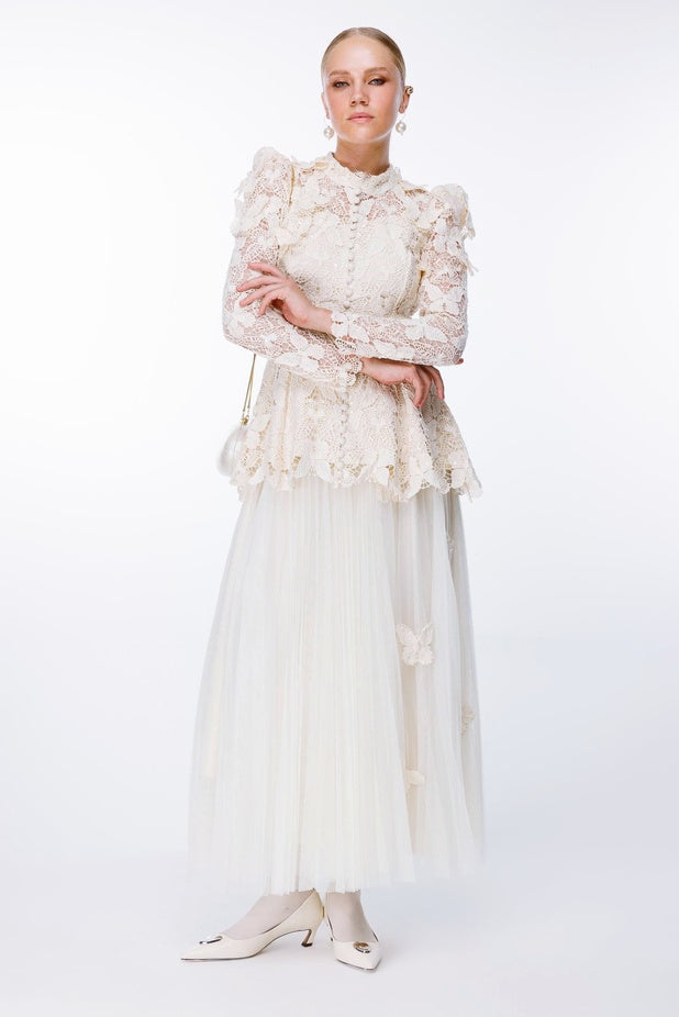 Elizabeth Butterfly Embroidered Lace Maxi Dress