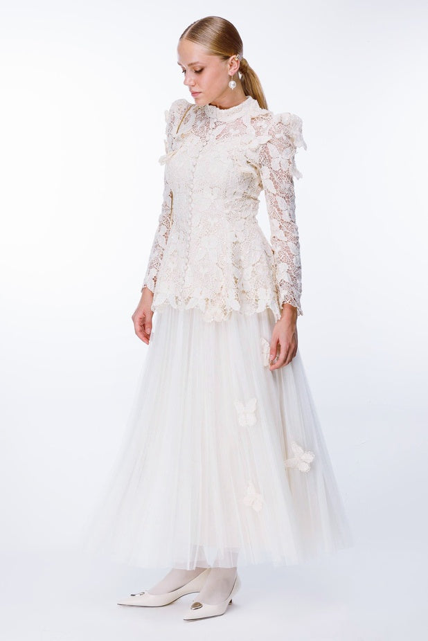 Elizabeth Butterfly Embroidered Lace Maxi Dress