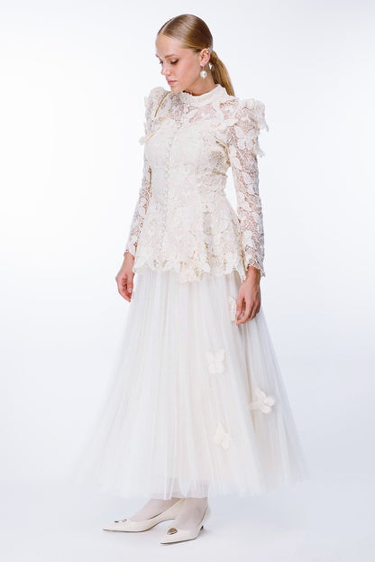 Elizabeth Butterfly Embroidered Lace Maxi Dress