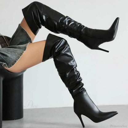 Tall Stiletto Zipper Gothic High Heel Boot