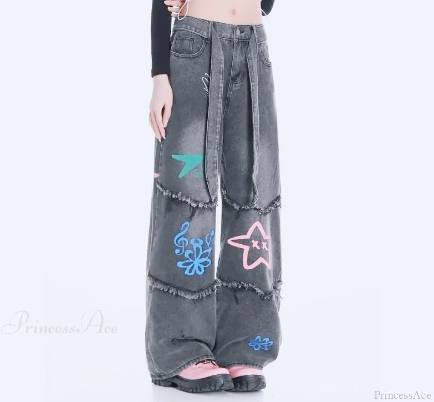 Tall Waist Dark Tassels Denim Pant