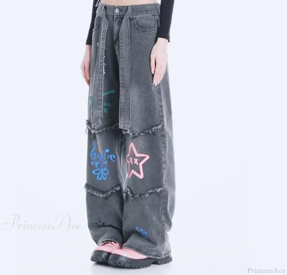 Tall Waist Dark Tassels Denim Pant