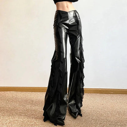 Tall Waist Gothic False PU Mesh Pant