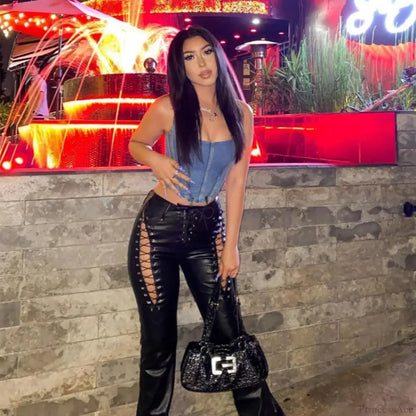 Tall Waist Synthetic Leather Gothic Pant