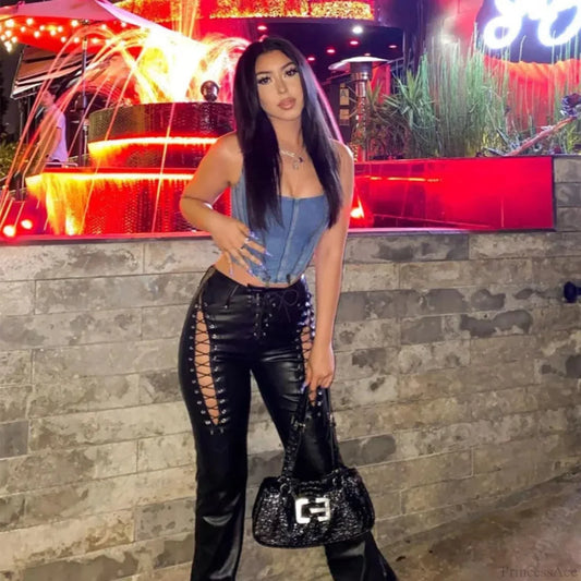 Tall Waist Synthetic Leather Gothic Pant