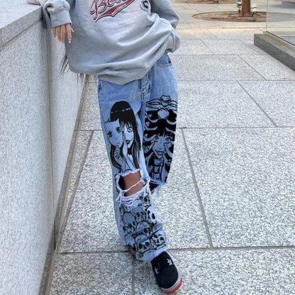 Tall Waist Torn Dark Denim Pant