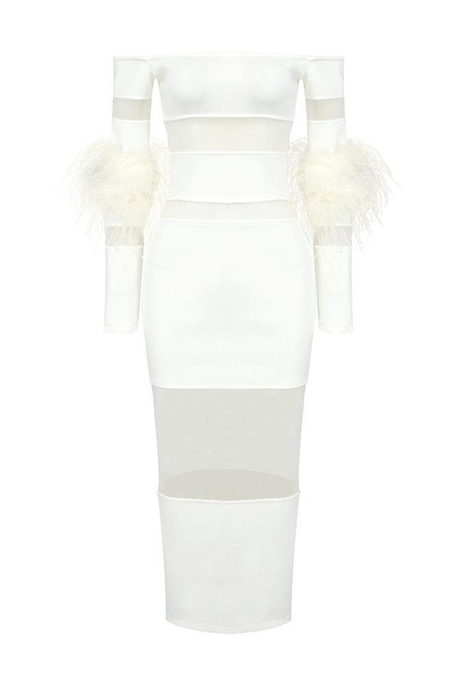 Tammy Feather Splicing Midi Bandage Dress