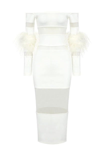 Tammy Feather Splicing Midi Bandage Dress
