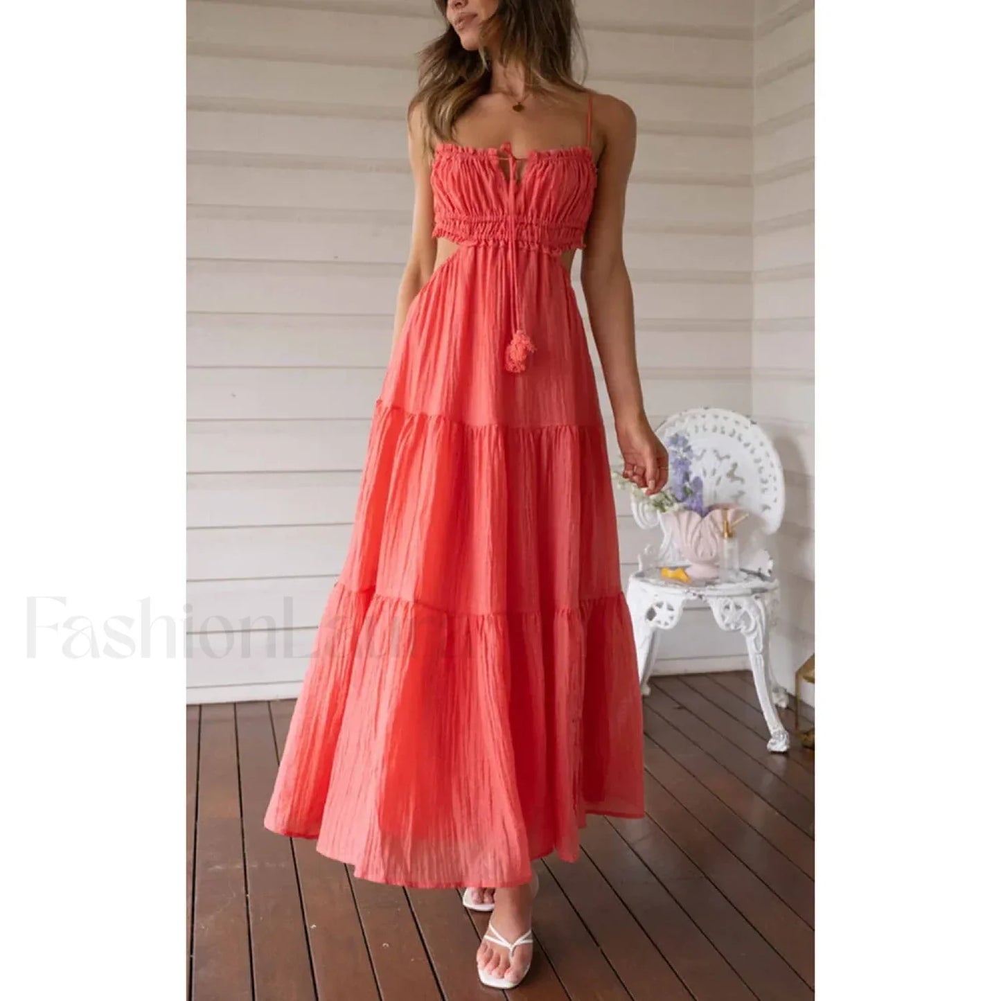 Tassel Tie-Up Cutout Midi Dress