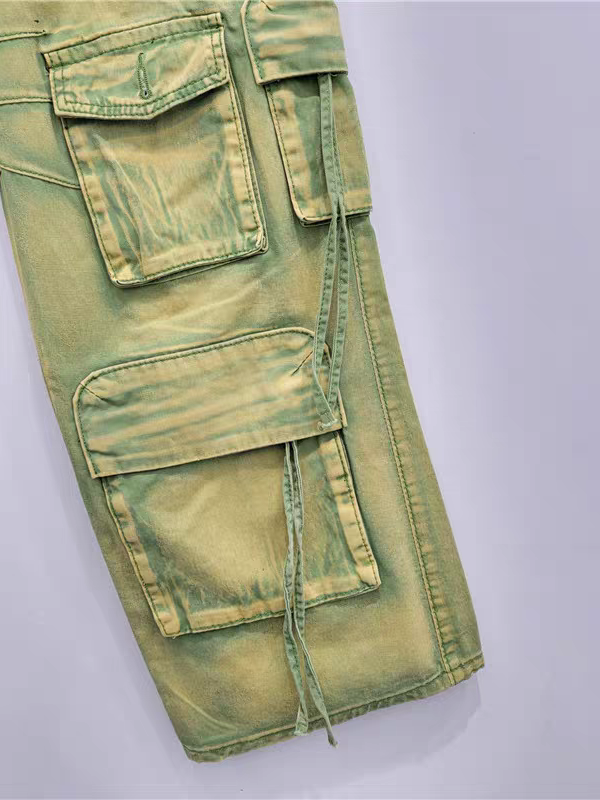 Green Wide Leg Cargo Denim Pants