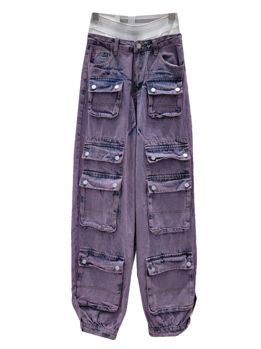 Purple Cargo Joggers Denim Pants