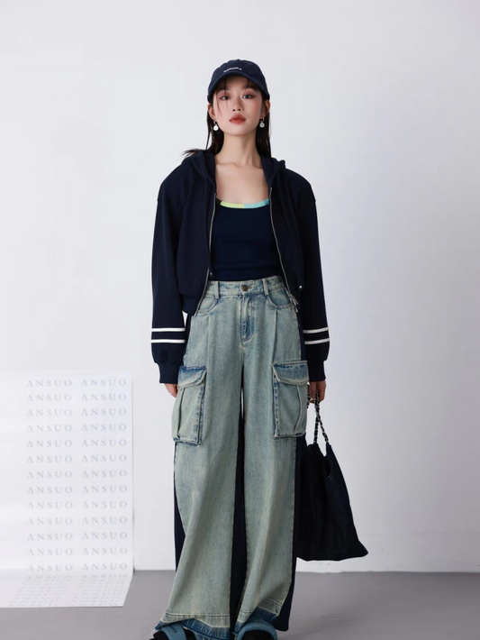 Green Wide Leg Denim Pants