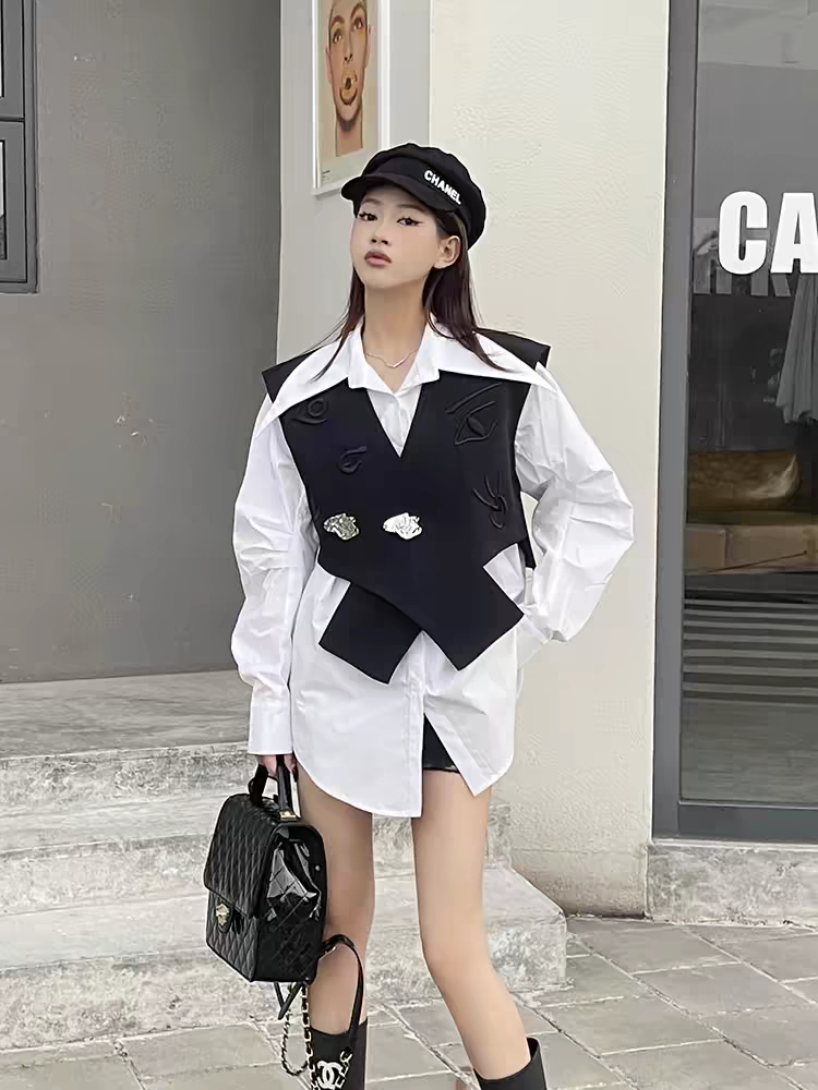 Oversized Fit Shirt with Detached Vest Waist Coat