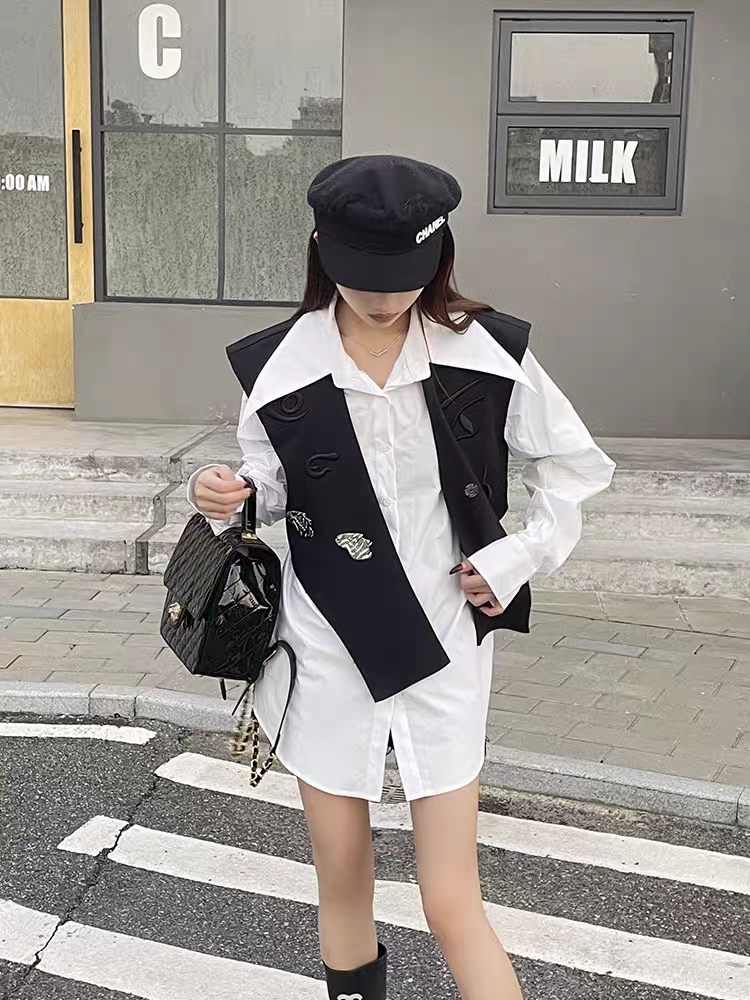 Oversized Fit Shirt with Detached Vest Waist Coat