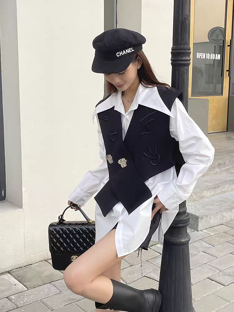 Oversized Fit Shirt with Detached Vest Waist Coat