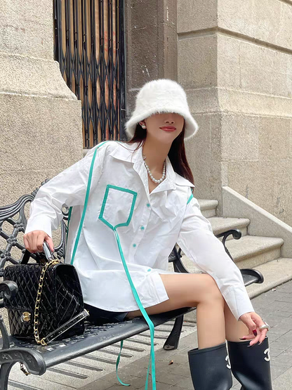 White & Yellow Shirt with Pockets