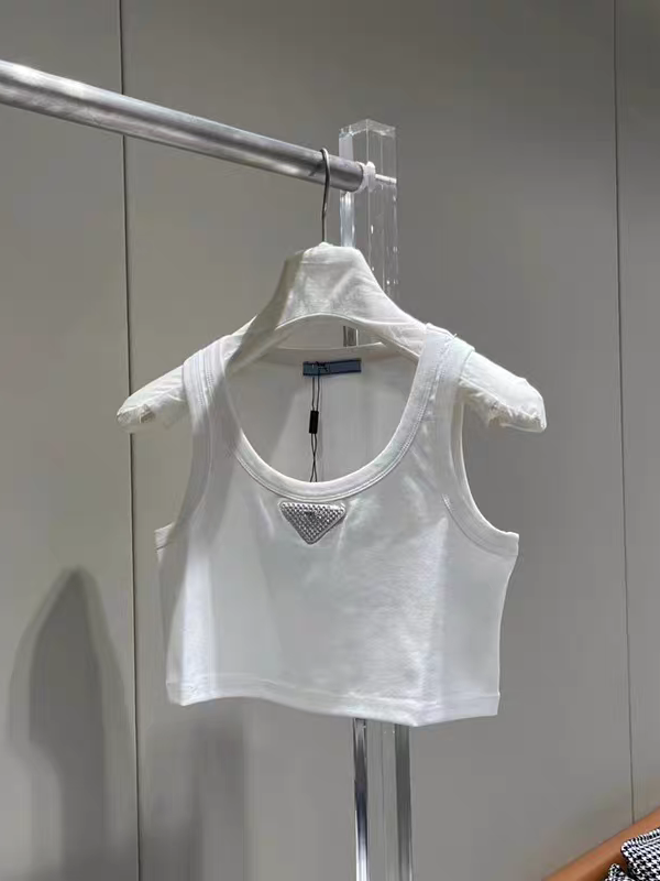 Black & White Rhinestone Logo Sleeveless Crop Top